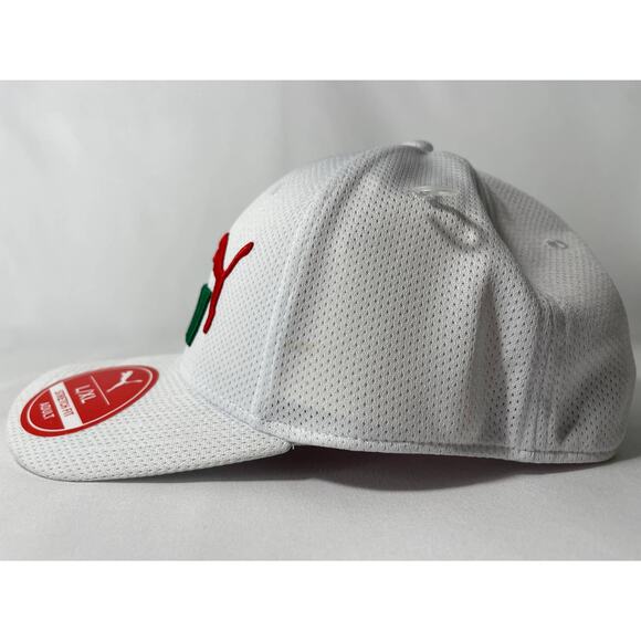 Puma Evercat Stretch Fit Baseball Cap Hat Mesh White Red Green Adult Size L/XL - Picture 4 of 10